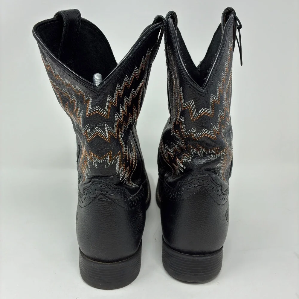 Ariat Tycoon Boys Size 5 Black Leather Square Toe Western Cowboy Boots